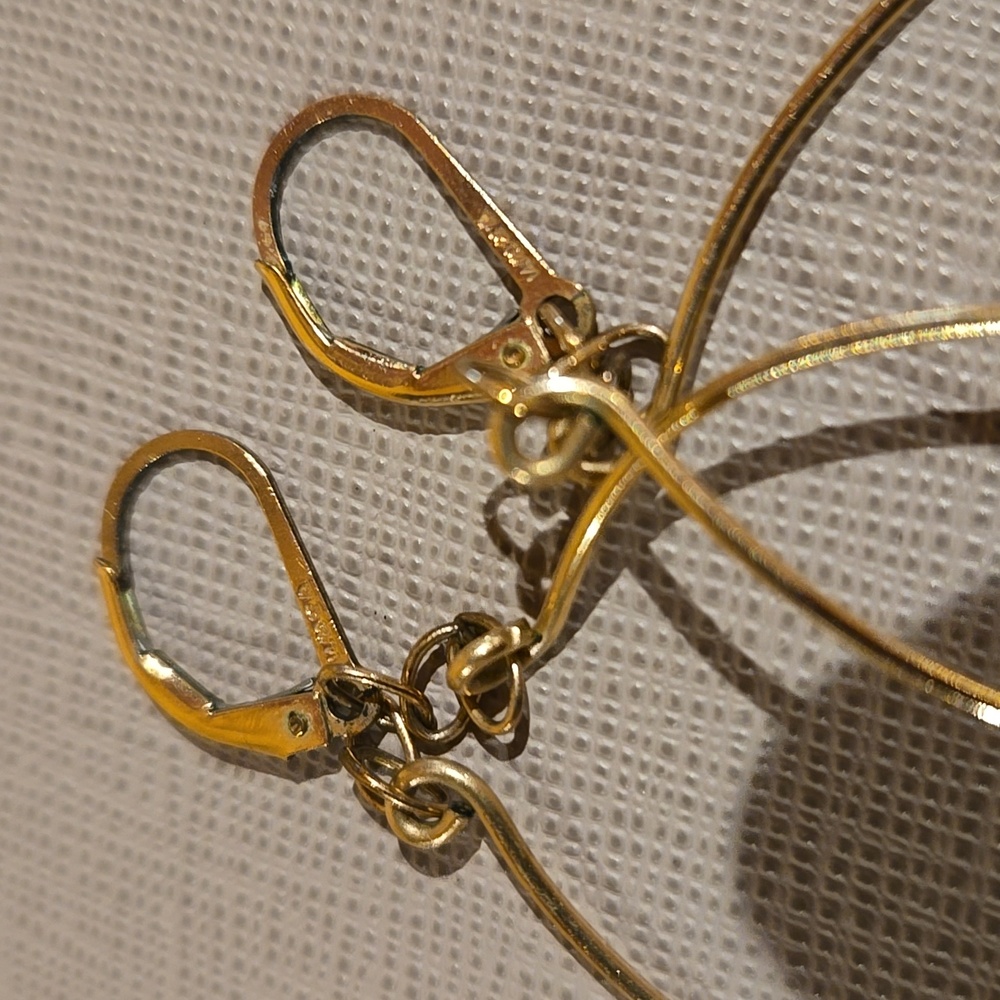 Elegant Gold Hoop Earrings with Purple/brownish Gemstone - Picture 4 of 8